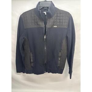 Calvin Klein Men's Black Quilted Jacket with Rib Knit Trim - Medium